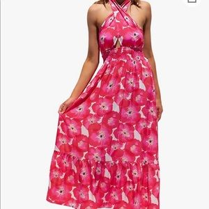 Crossover halter floral maxi dress